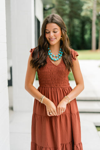Rylee Ruffled Sleeve Dress-Rust
