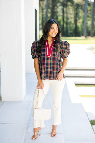 Pretty In Plaid Navy Top