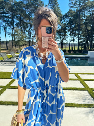 Regal Blue Printed Midi Dress - Instyle Boutique
