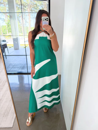 Emerald Wave Halter Maxi - Instyle Boutique