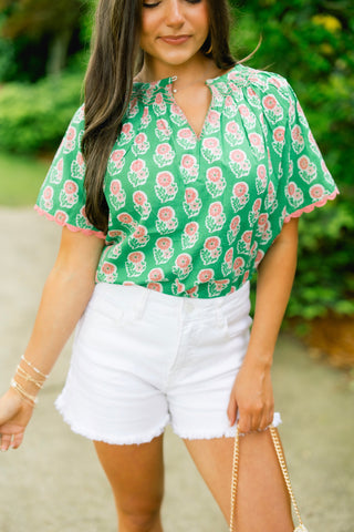 Fantasy Floral Green Top ~FINAL SALE~