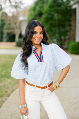 Sky Blue Nautical Stripe Textured Top