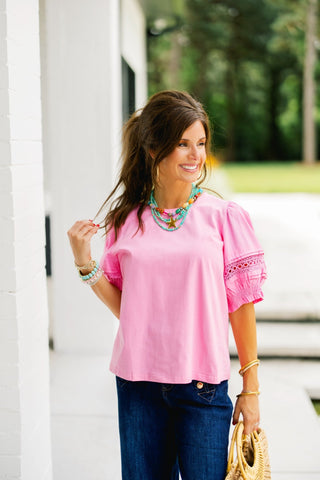 Bubblegum Pink Lace Accent Top - Instyle Boutique