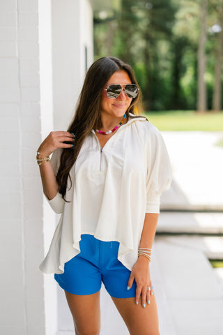 Zip It Up Satin Puff Sleeve Top