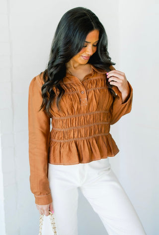 Sweet Cinnamon Ruched Top - Instyle Boutique