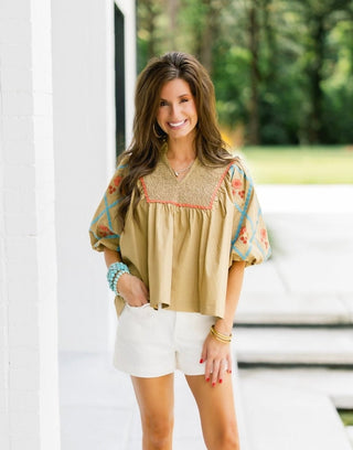Olive You More Embroidered Smocked Top ~PREORDER~ - Instyle Boutique