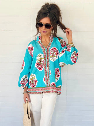Turquoise Garden Boho Blouse