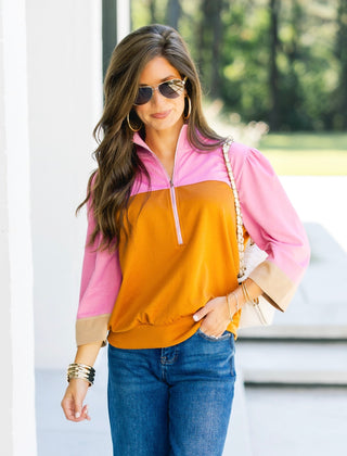 Camel Colorblock Quarter Zip