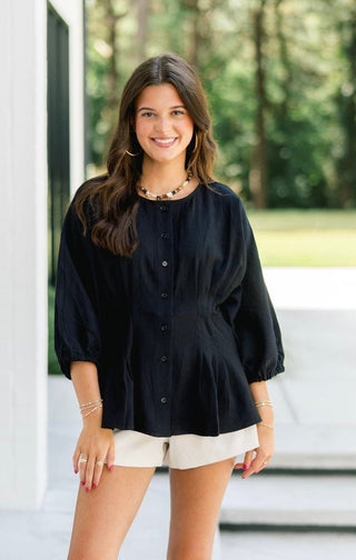 Midnight Pleat Button-Front Top - Instyle Boutique