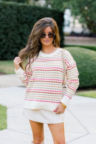 Olive and Pink Knitted Striped Sweater - Instyle Boutique