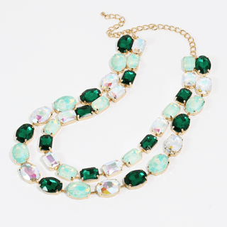 Green Layered Round Crystal Necklace ~PREORDER~ - Instyle Boutique