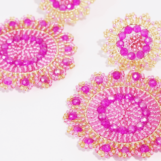 Hot Pink Bloom Beaded Earrings ~PREORDER~ - Instyle Boutique