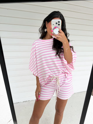 Pink Stripe French Terry Shorts Set