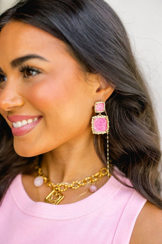 Double Square Pink Earrings - Instyle Boutique