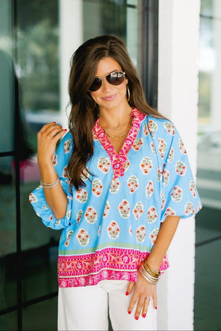 Lush Floral Blue Top - Instyle Boutique