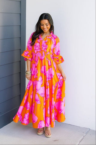 For The Love Pink and Orange Dress - Instyle Boutique