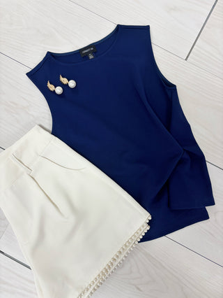 Sloane Navy Asymmetric Twist Top