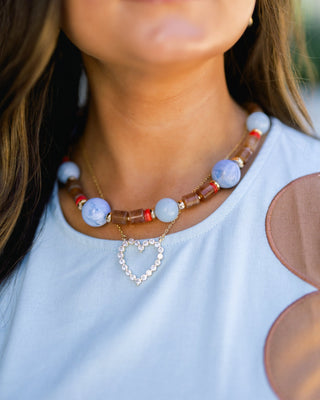 Stone Ball Beaded Necklace - light blue - Instyle Boutique