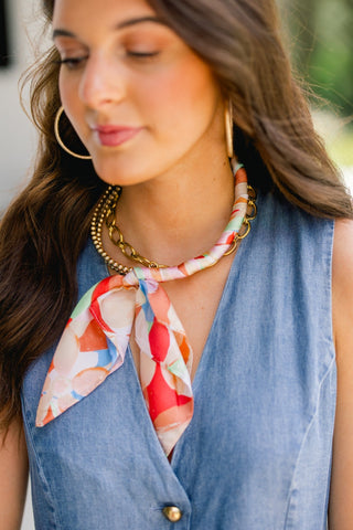 Scarf Wrapped Collar Necklace - Peach Multi/Gold - Instyle Boutique