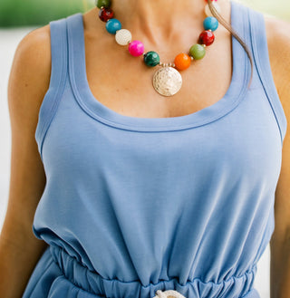 Multicolor Bead Hammered Coin Pendant Necklace - Instyle Boutique