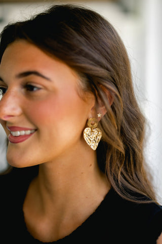 Hammered Heart Gold Earrings - Instyle Boutique