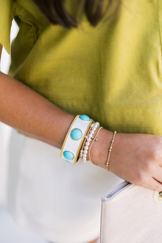 White Enamel & Turquoise Gold Bangle - Instyle Boutique