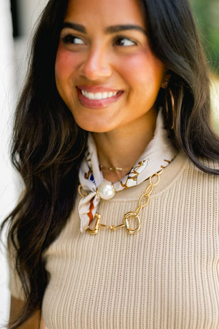 Beige Pearl Scarf & Horsebit Necklace Set - Instyle Boutique