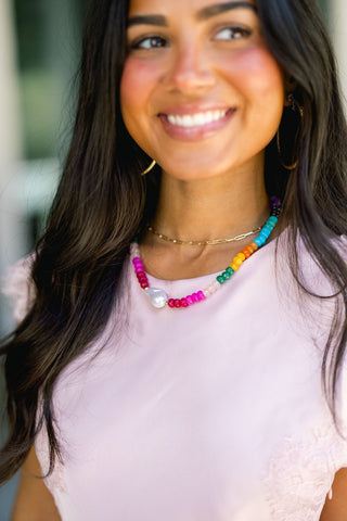 Colorful Gemstone with Pearl Necklace - Instyle Boutique