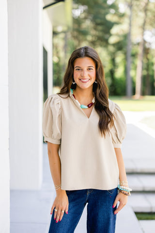 Sandstone Puff Sleeve Ruffle Top - Instyle Boutique