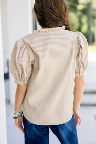 Sandstone Puff Sleeve Ruffle Top - Instyle Boutique