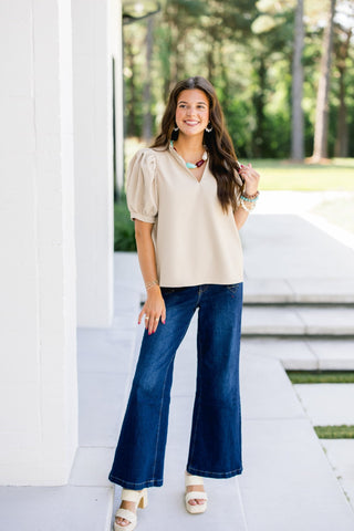 Sandstone Puff Sleeve Ruffle Top - Instyle Boutique
