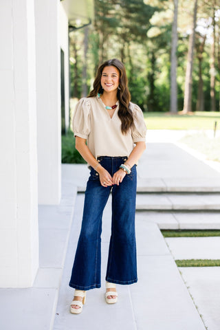 Sandstone Puff Sleeve Ruffle Top - Instyle Boutique