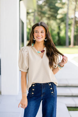 Sandstone Puff Sleeve Ruffle Top - Instyle Boutique