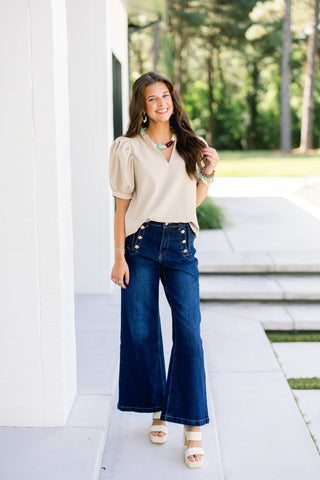 Sandstone Puff Sleeve Ruffle Top - Instyle Boutique