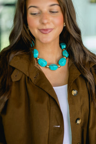 Turquoise Nugget & Gold Bead Statement Necklace - Instyle Boutique