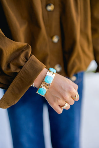 Turquoise Linked Square Dome Bracelet - Instyle Boutique