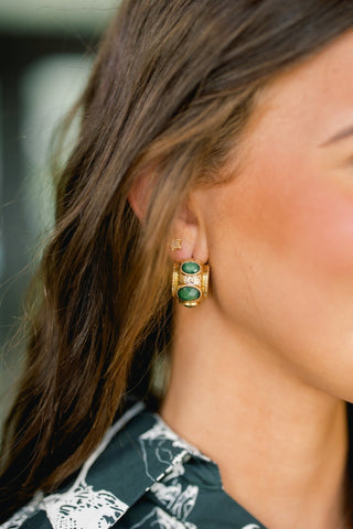 Antique Green Stone Hoop Earrings - Instyle Boutique