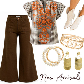 Harvest Check Orange Embroidered Top - Instyle Boutique