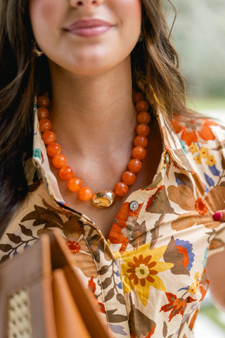 Orange Beaded & Gold Statement Necklace - Instyle Boutique