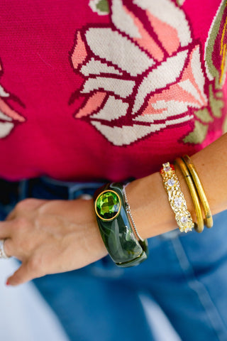 Olive Gemstone Resin Cuff Bracelet - Instyle Boutique