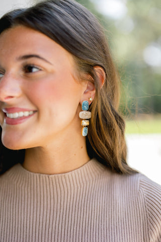 Dark Blue Linear Marble Square Earrings - Instyle Boutique