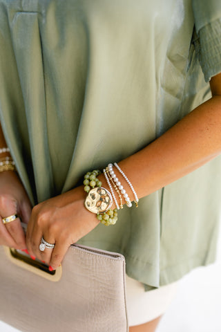 Gilded Disc Olive Triple Stand Bracelet