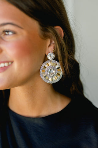 Clear and Gold Studded Jewel Circle Earrings - Instyle Boutique