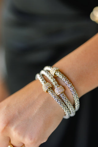 Sparkly Three Mesh Stretch Bracelets- Silver - Instyle Boutique