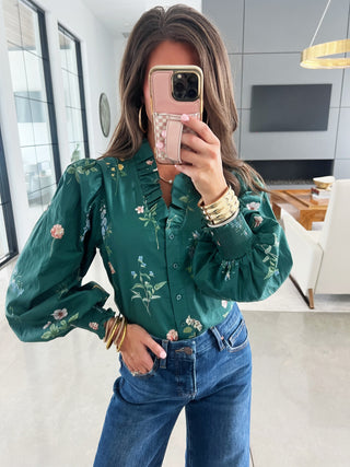 Stolen Moments Hunter Green Floral Top