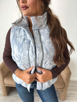 BIRDIE PREORDER Puffer Vest in Silver Skies Camo - Instyle Boutique