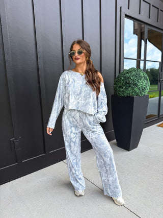 BIRDIE PREORDER Free Flow Off Shoulder Top in Silver Skies Camo - Instyle Boutique