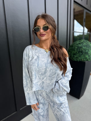 BIRDIE PREORDER Free Flow Off Shoulder Top in Silver Skies Camo - Instyle Boutique