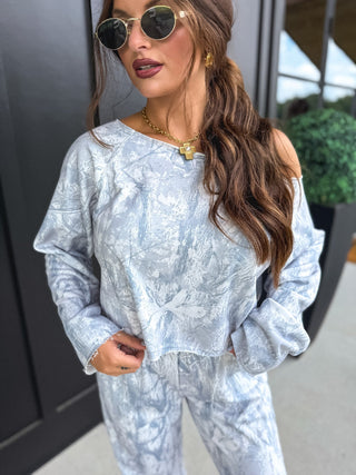 BIRDIE PREORDER Free Flow Off Shoulder Top in Silver Skies Camo - Instyle Boutique