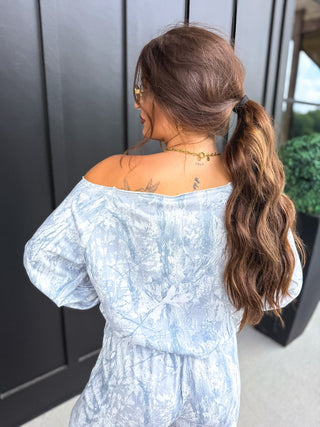 BIRDIE PREORDER Free Flow Off Shoulder Top in Silver Skies Camo - Instyle Boutique